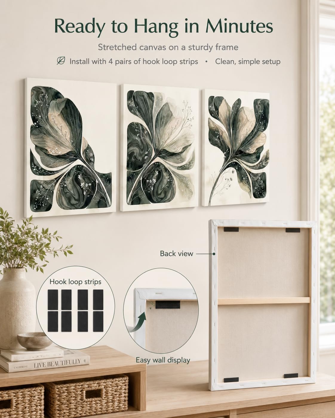 3 Pcs Boho Sage Green Botanical Wall Art
