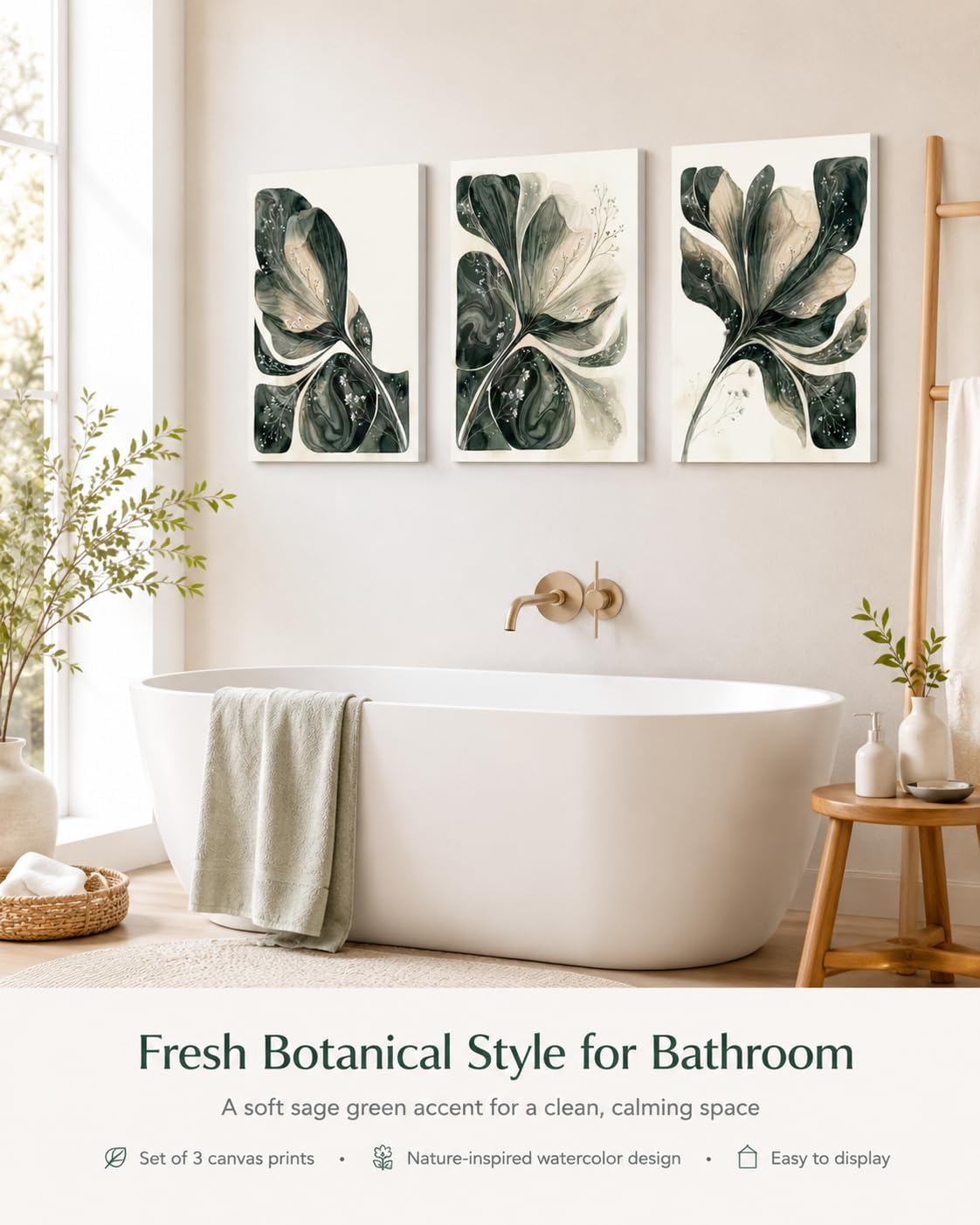 3 Pcs Boho Sage Green Botanical Wall Art