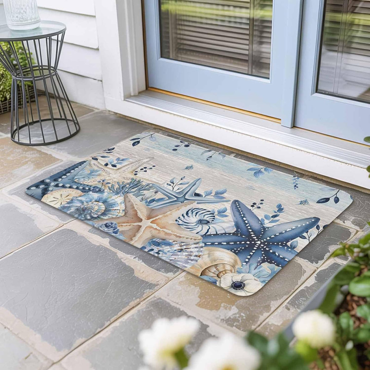 Blue Coastal Starfish Front Door Mat