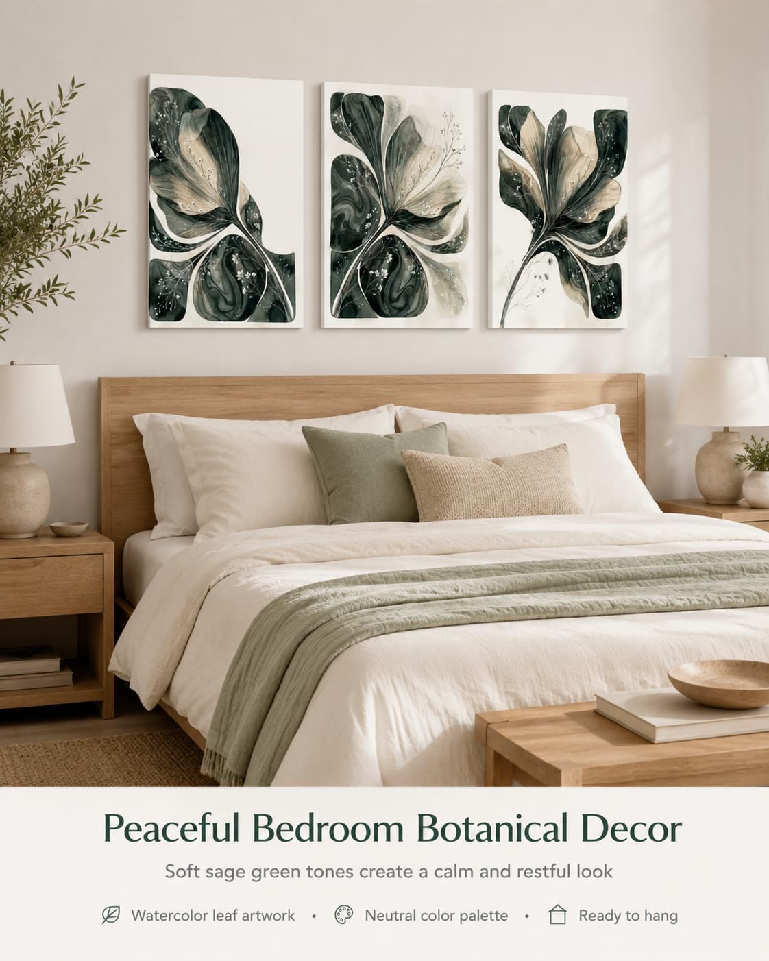 3 Pcs Boho Sage Green Botanical Wall Art