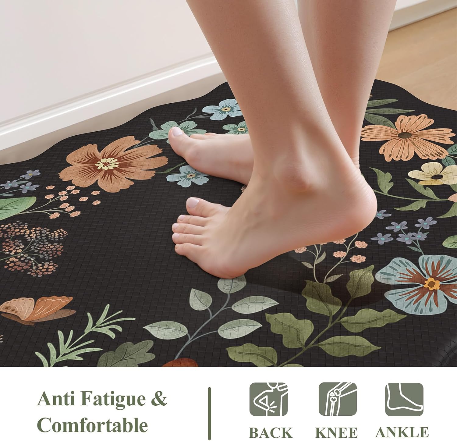 Scalloped Anti Fatigue Kitchen Rugs 2 Pack
