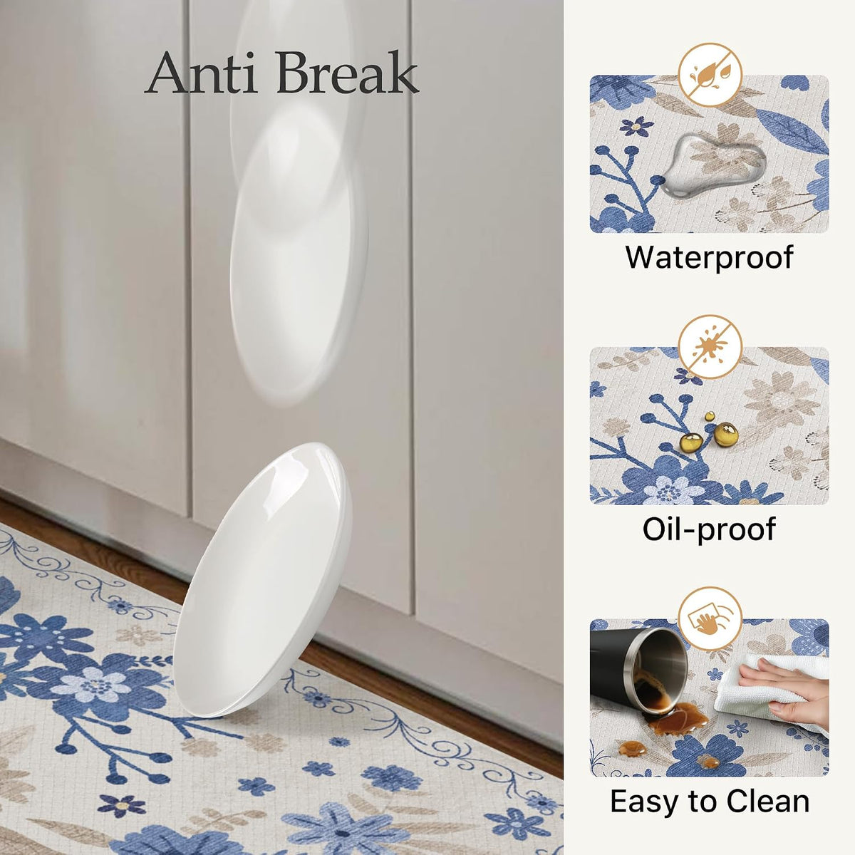 Vintage Floral Anti Fatigue Kitchen Mats 2 Pack