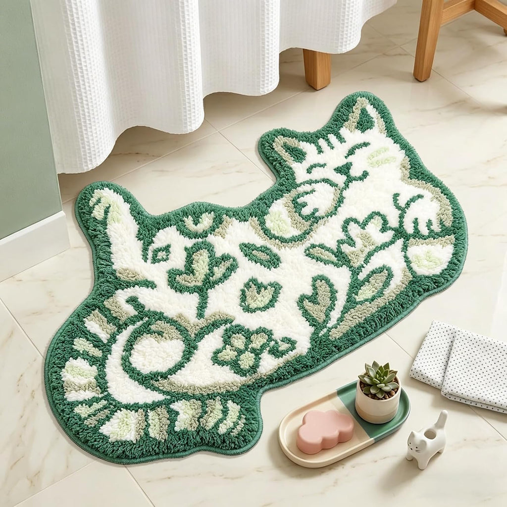Green Delft Cat Rug