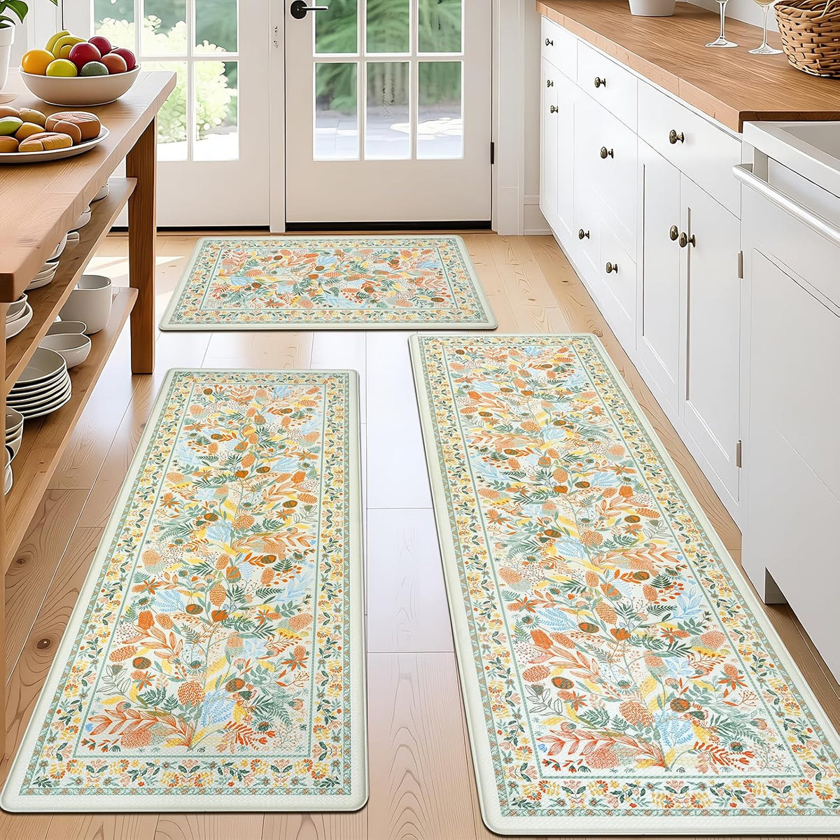 Vintage Floral Anti Fatigue Kitchen Rugs 3 Pack