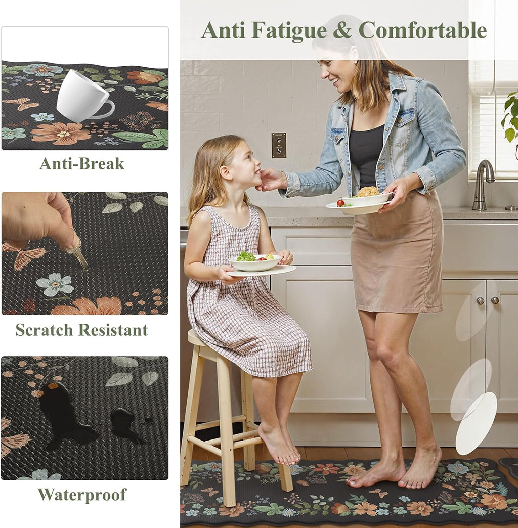 Scalloped Anti Fatigue Kitchen Rugs 2 Pack