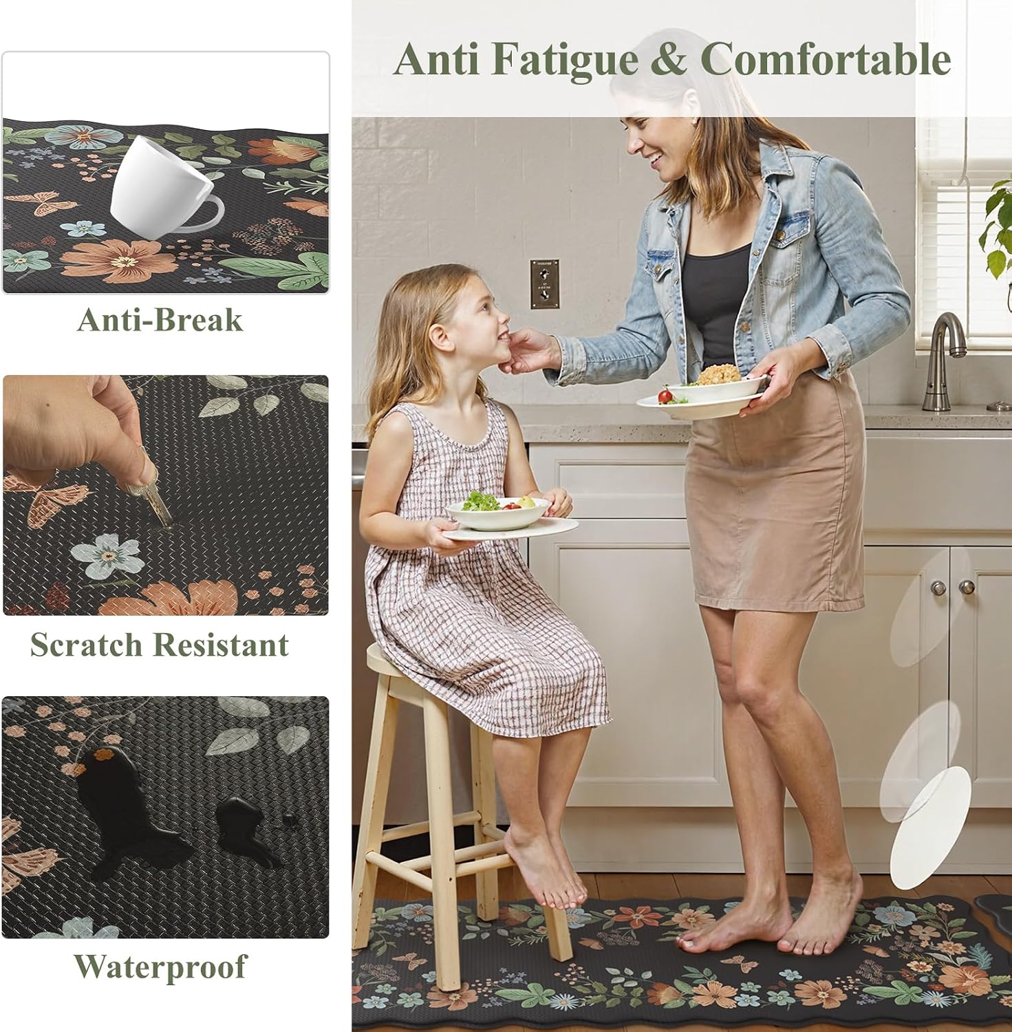 Scalloped Anti Fatigue Kitchen Rugs 2 Pack