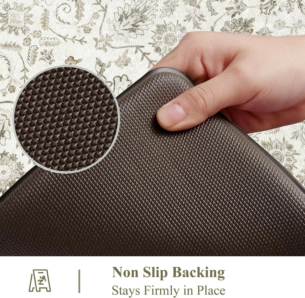Beige Floral Anti Fatigue Kitchen Mats 2 Pack
