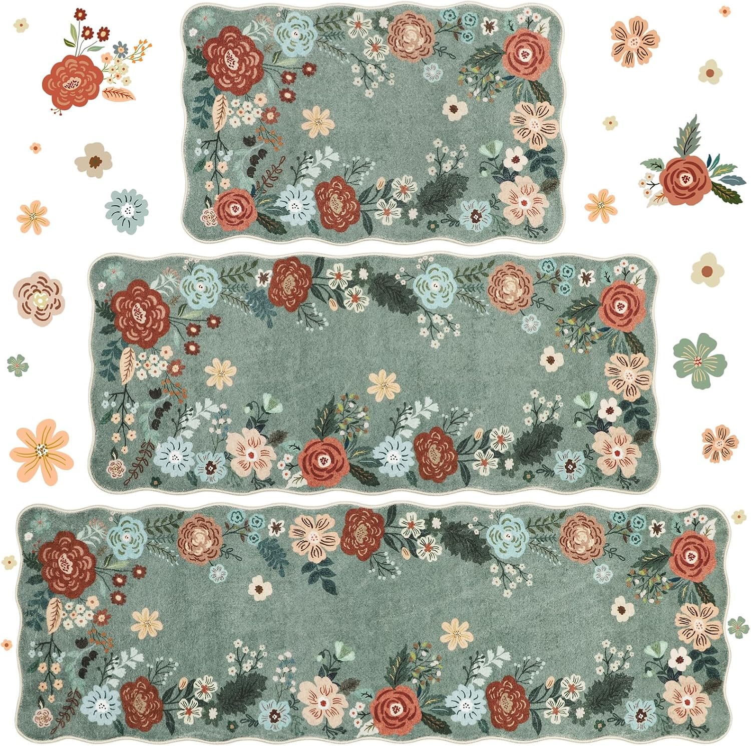 Floral Anti Fatigue Kitchen Rugs 3 Pack