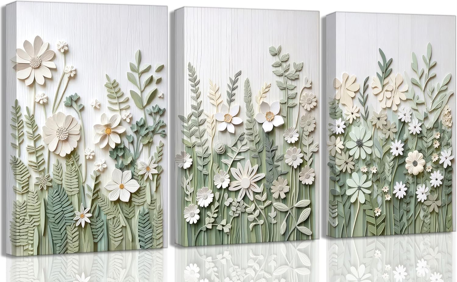 Sage Green Wildflowers Canvas Wall Art