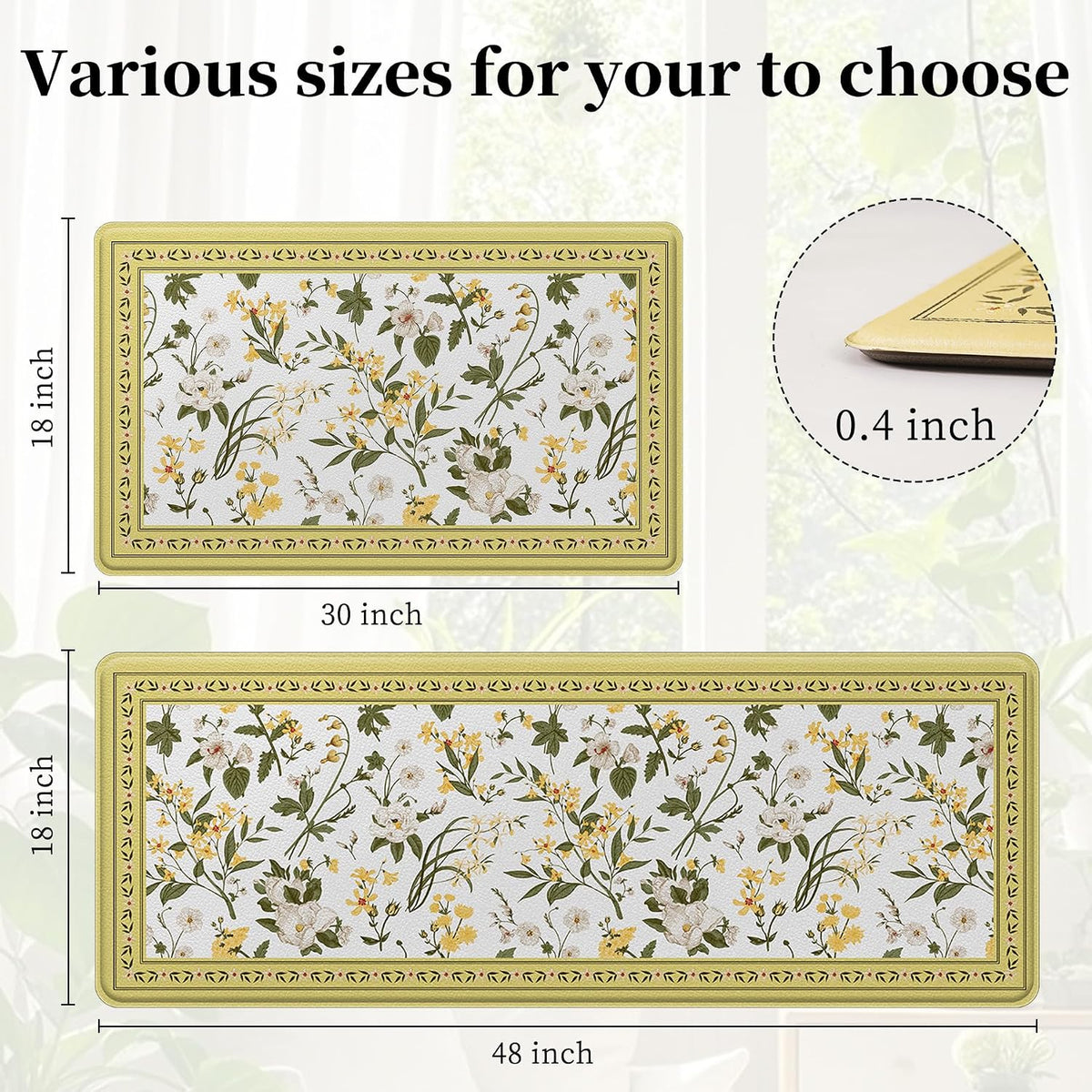 Vintage Pastoral Anti-Fatigue Kitchen Rugs 2 Pack