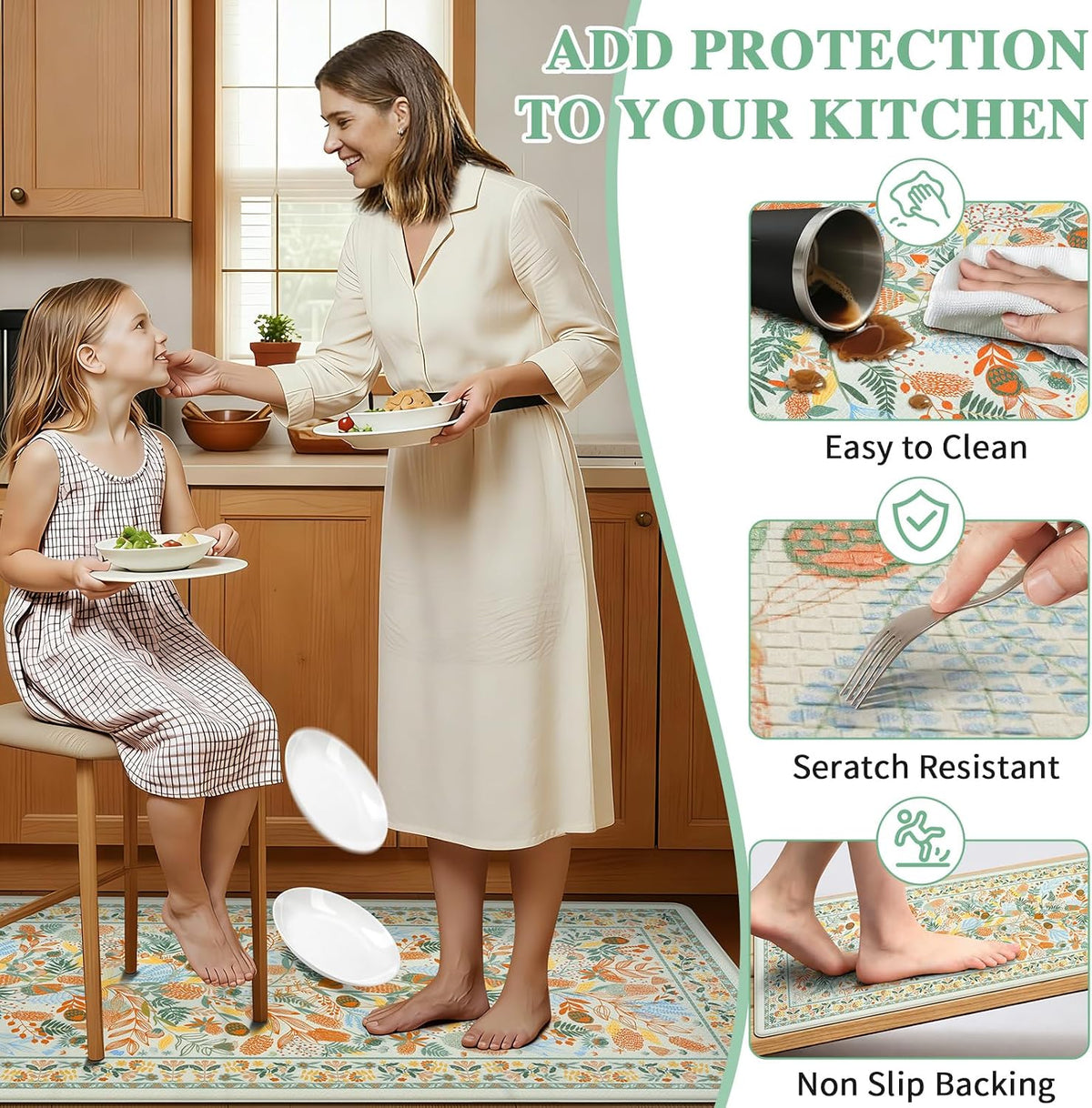 Vintage Floral Anti Fatigue Kitchen Rugs 3 Pack