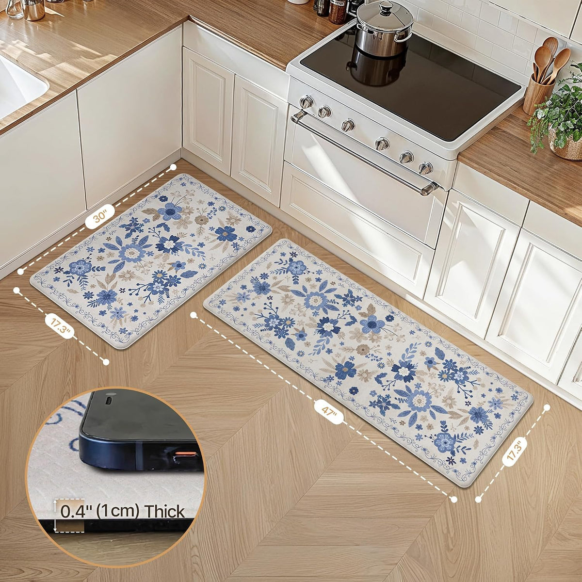 Vintage Floral Anti Fatigue Kitchen Mats 2 Pack