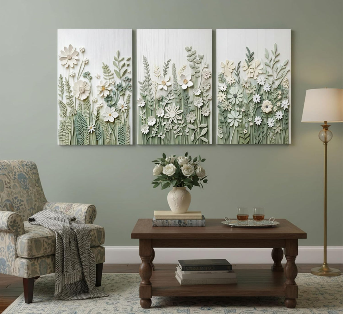 Sage Green Wildflowers Canvas Wall Art