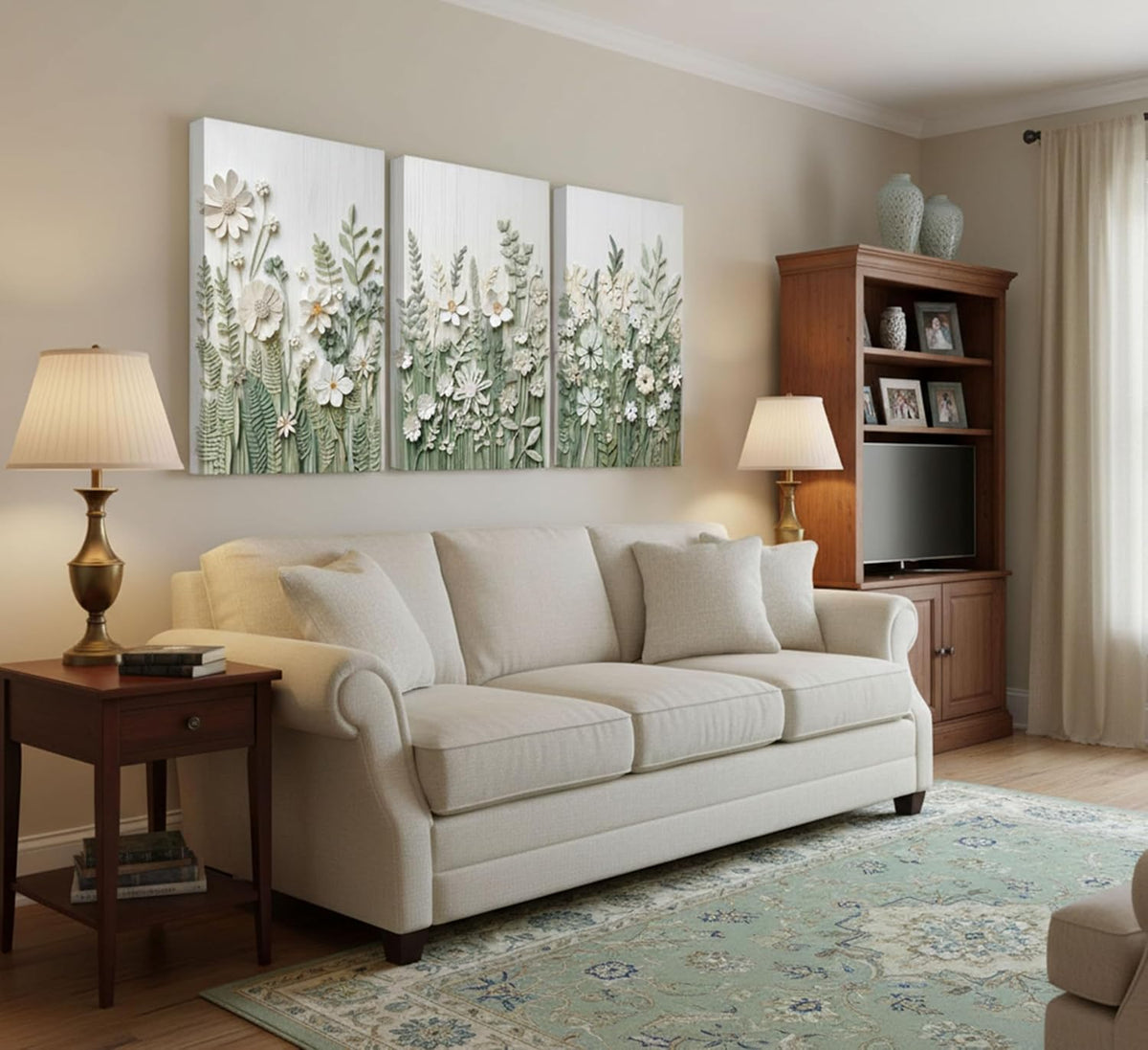 Sage Green Wildflowers Canvas Wall Art