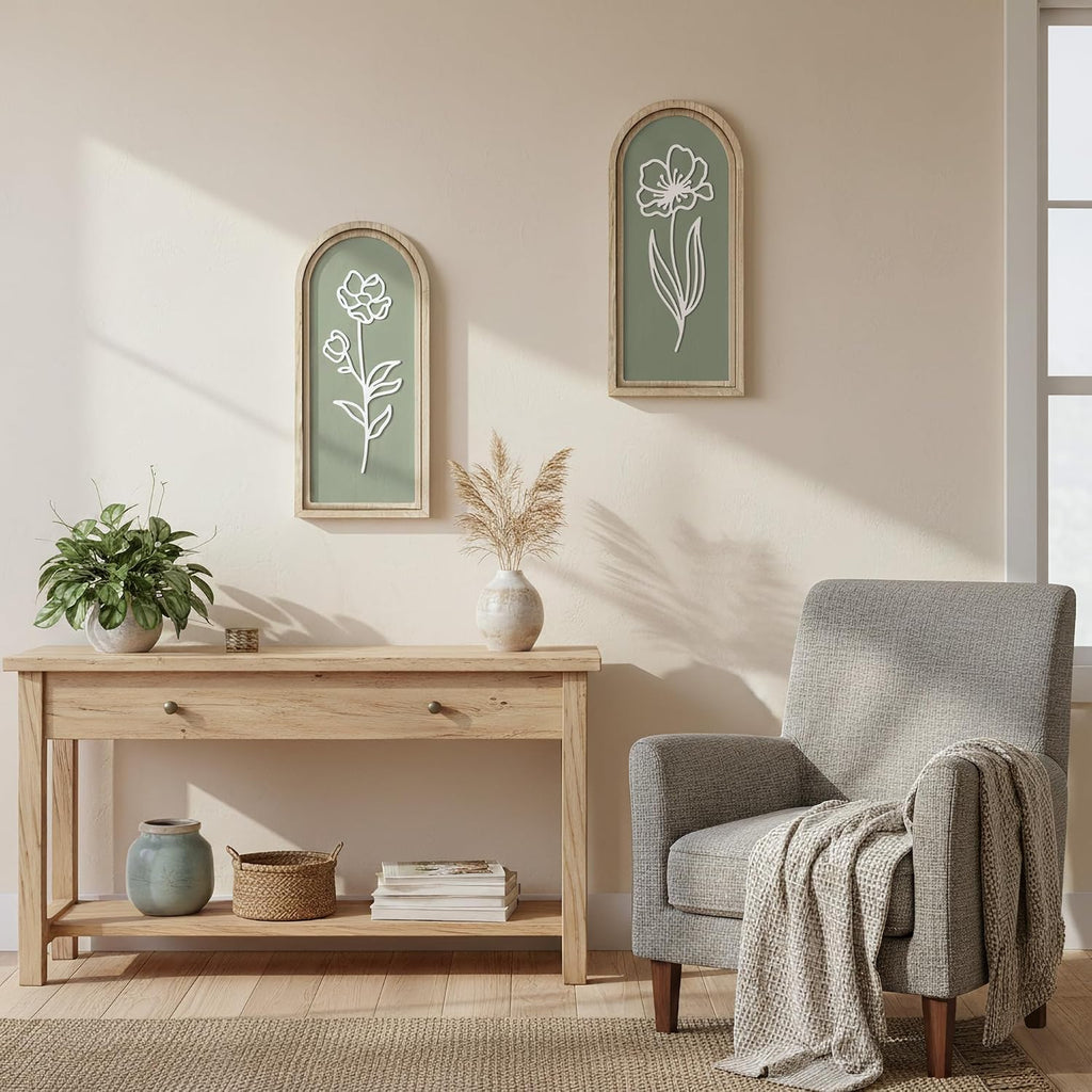 Sage Green 3D Wooden Floral Wall Art
