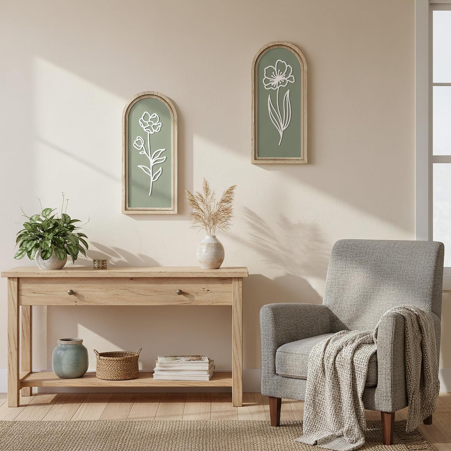 Sage Green 3D Wooden Floral Wall Art
