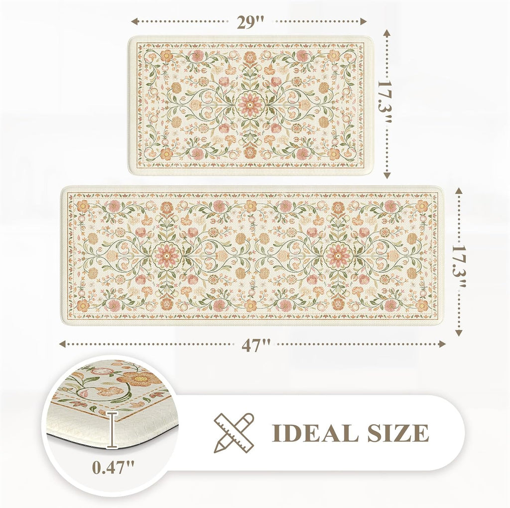 Boho Floral Anti Fatigue Kitchen Rugs 2 Pack