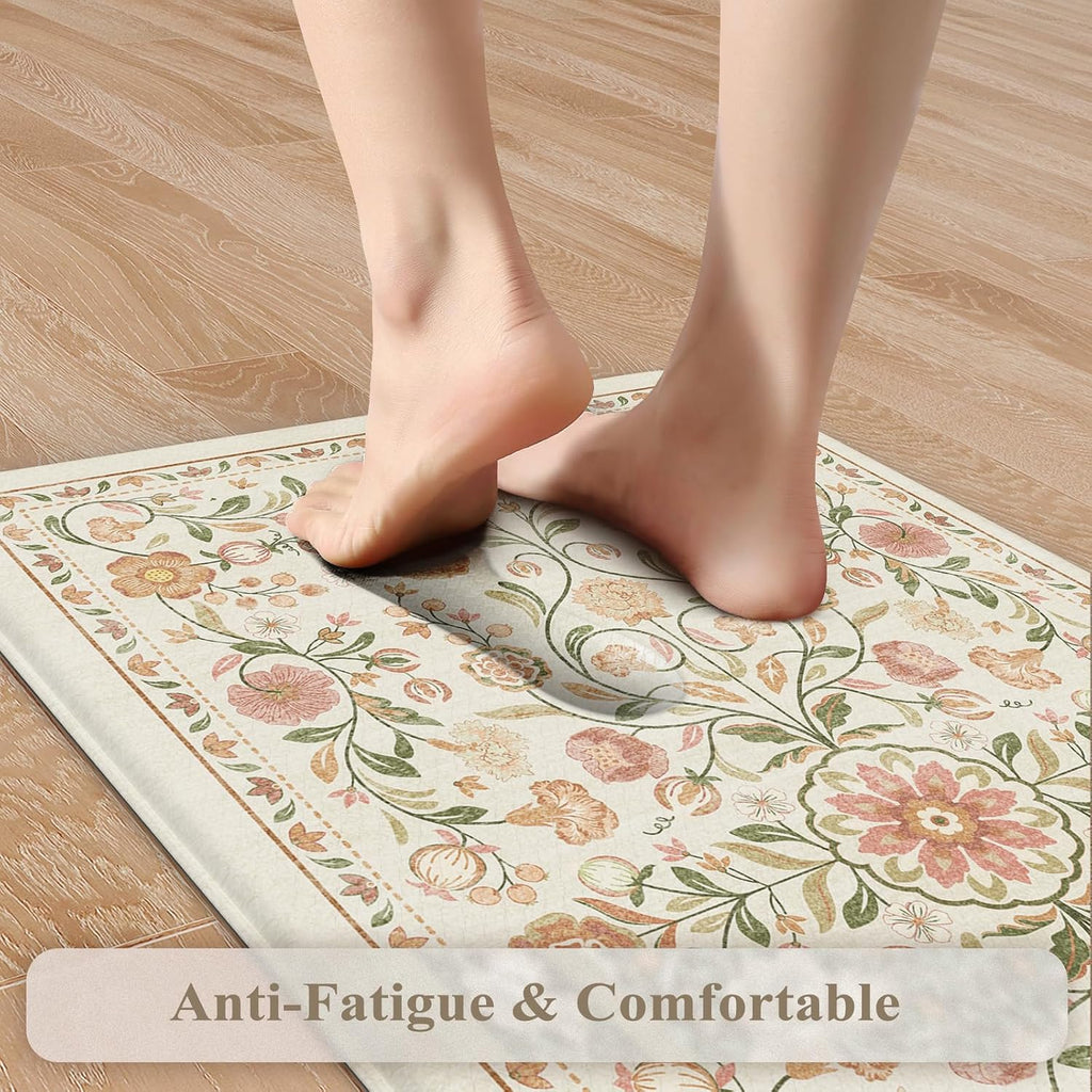 Boho Floral Anti Fatigue Kitchen Rugs 2 Pack