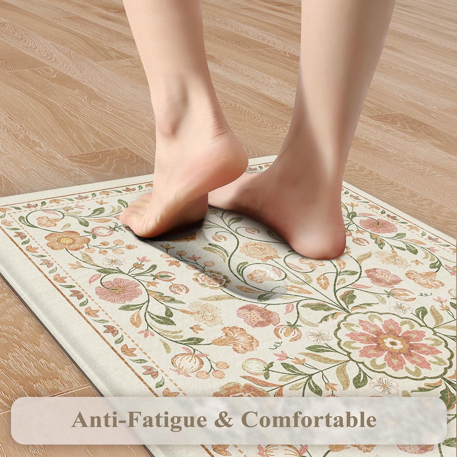 Boho Floral Anti Fatigue Kitchen Rugs 2 Pack