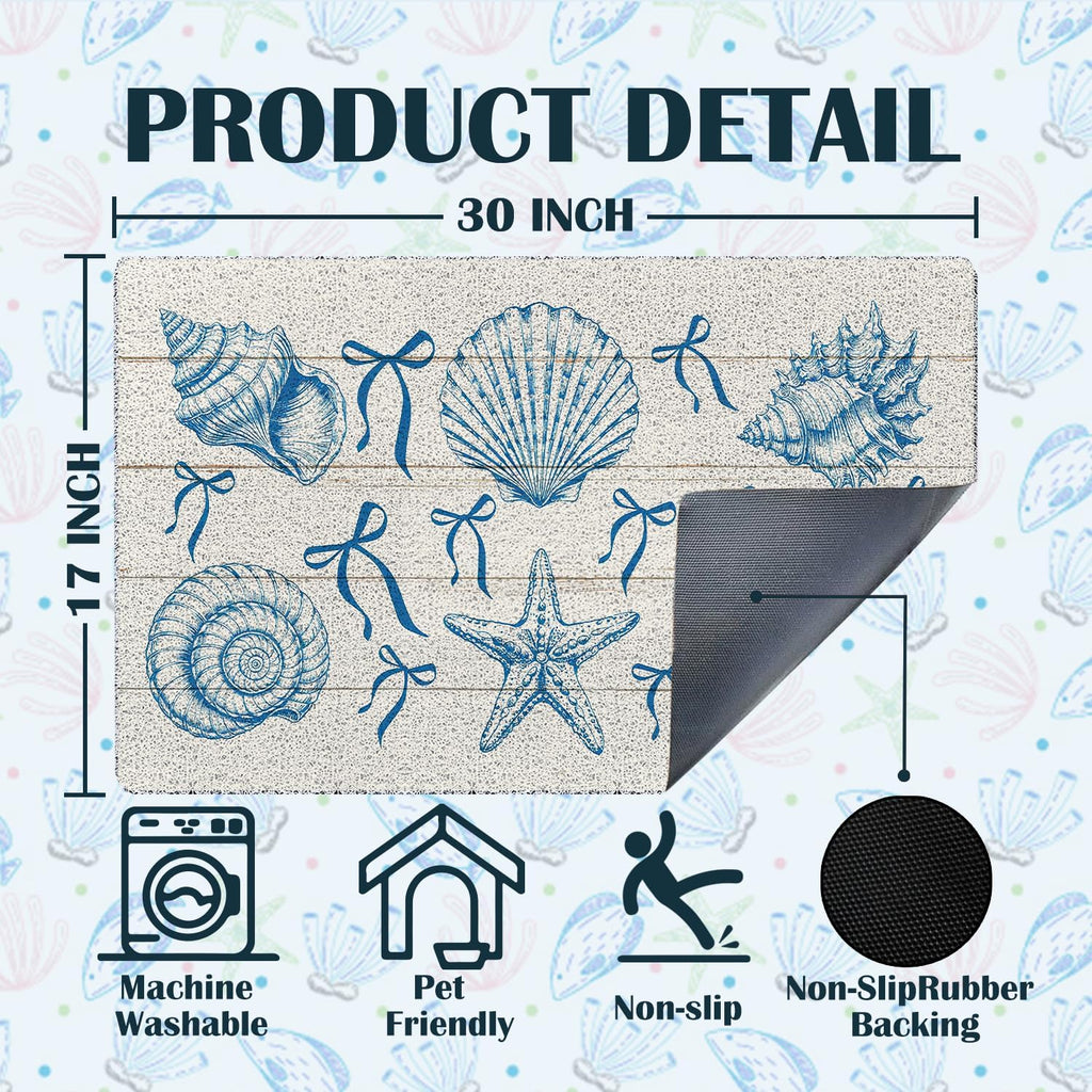 Coastal Blue Bow Door Mat