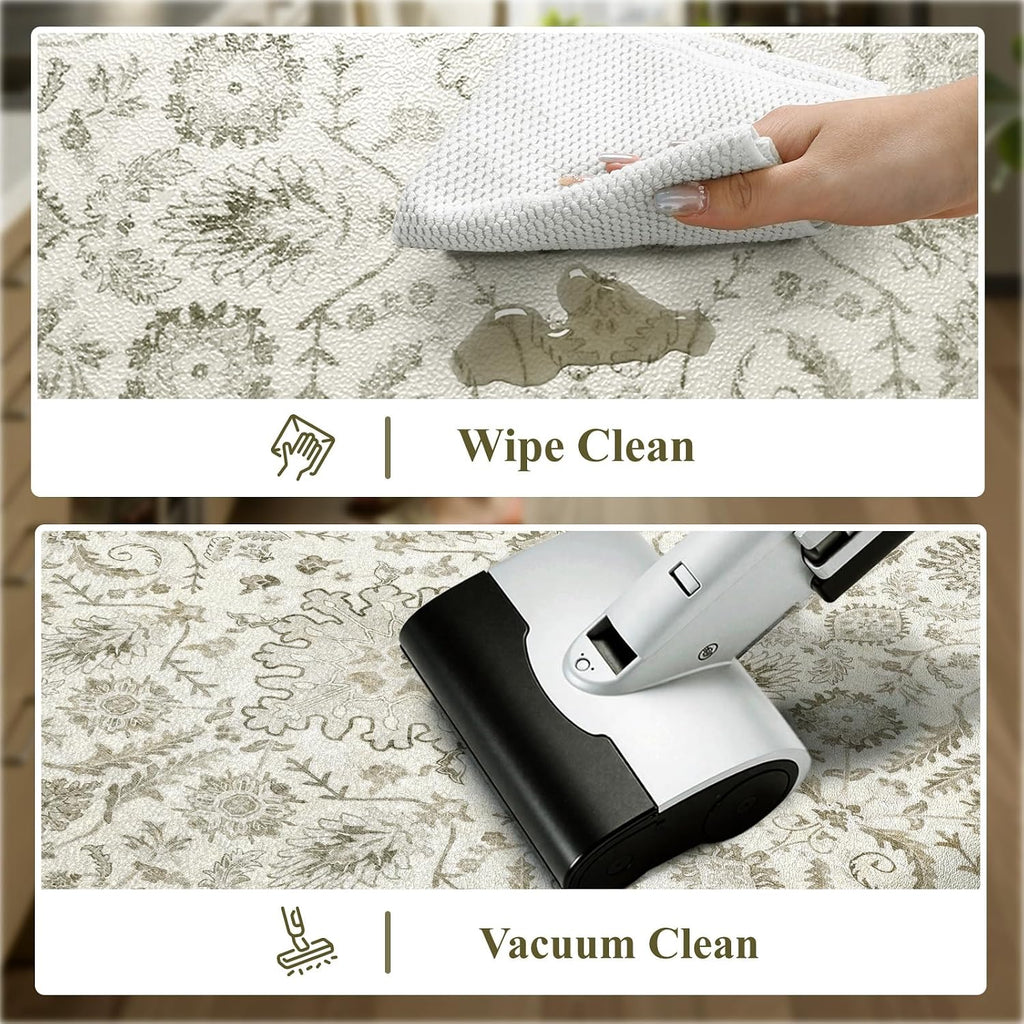 Beige Floral Anti Fatigue Kitchen Mats 2 Pack