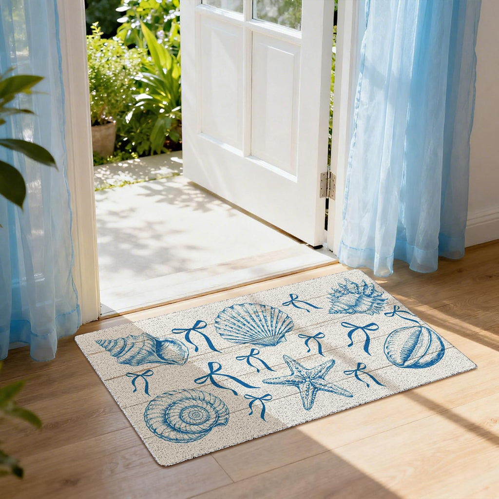 Coastal Blue Bow Door Mat