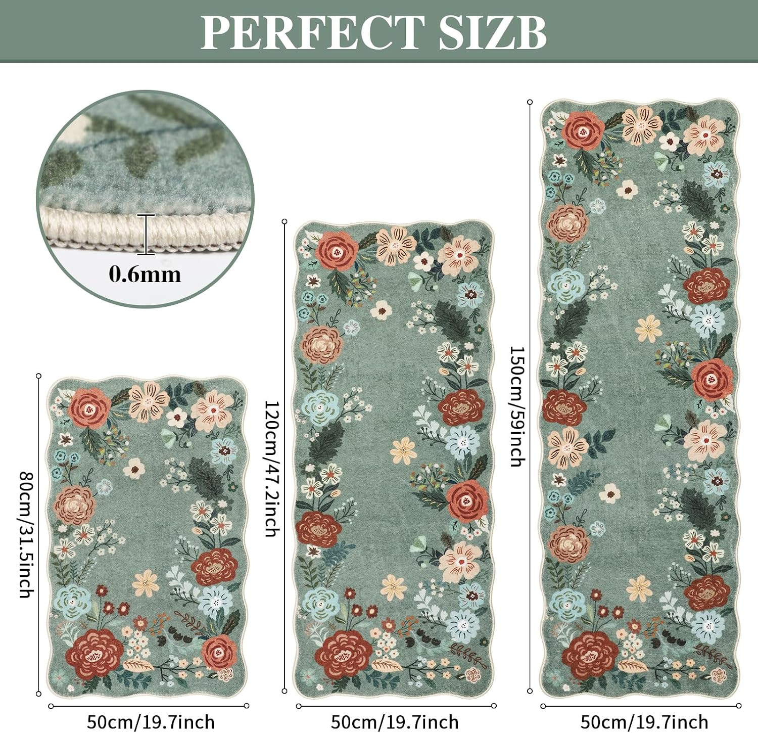 Floral Anti Fatigue Kitchen Rugs 3 Pack