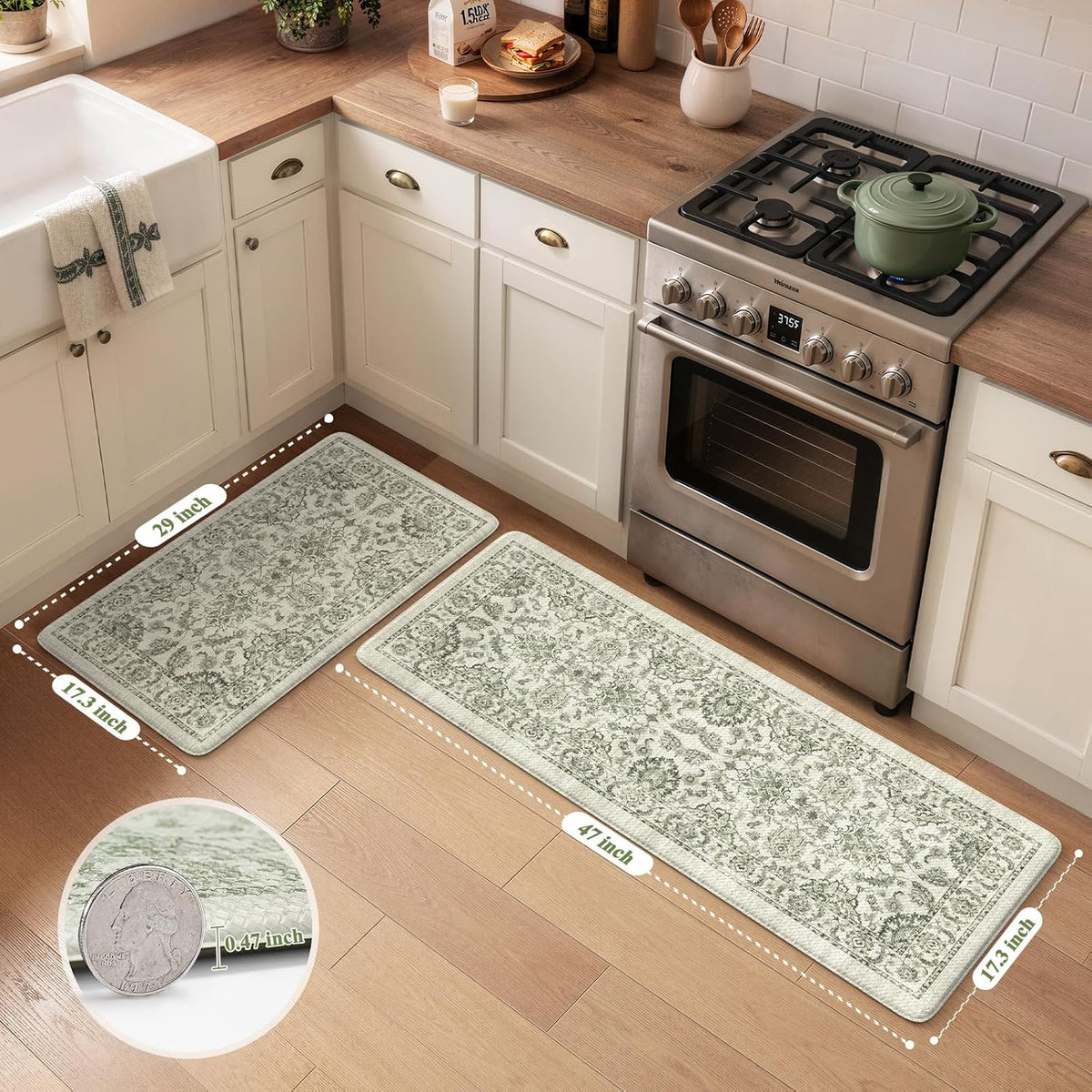 Boho Floral Anti Fatigue Kitchen Mats 2 Pack