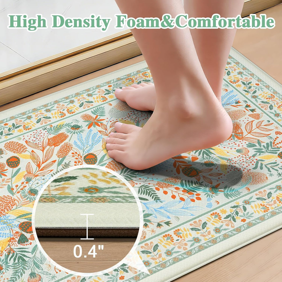 Vintage Floral Anti Fatigue Kitchen Rugs 3 Pack