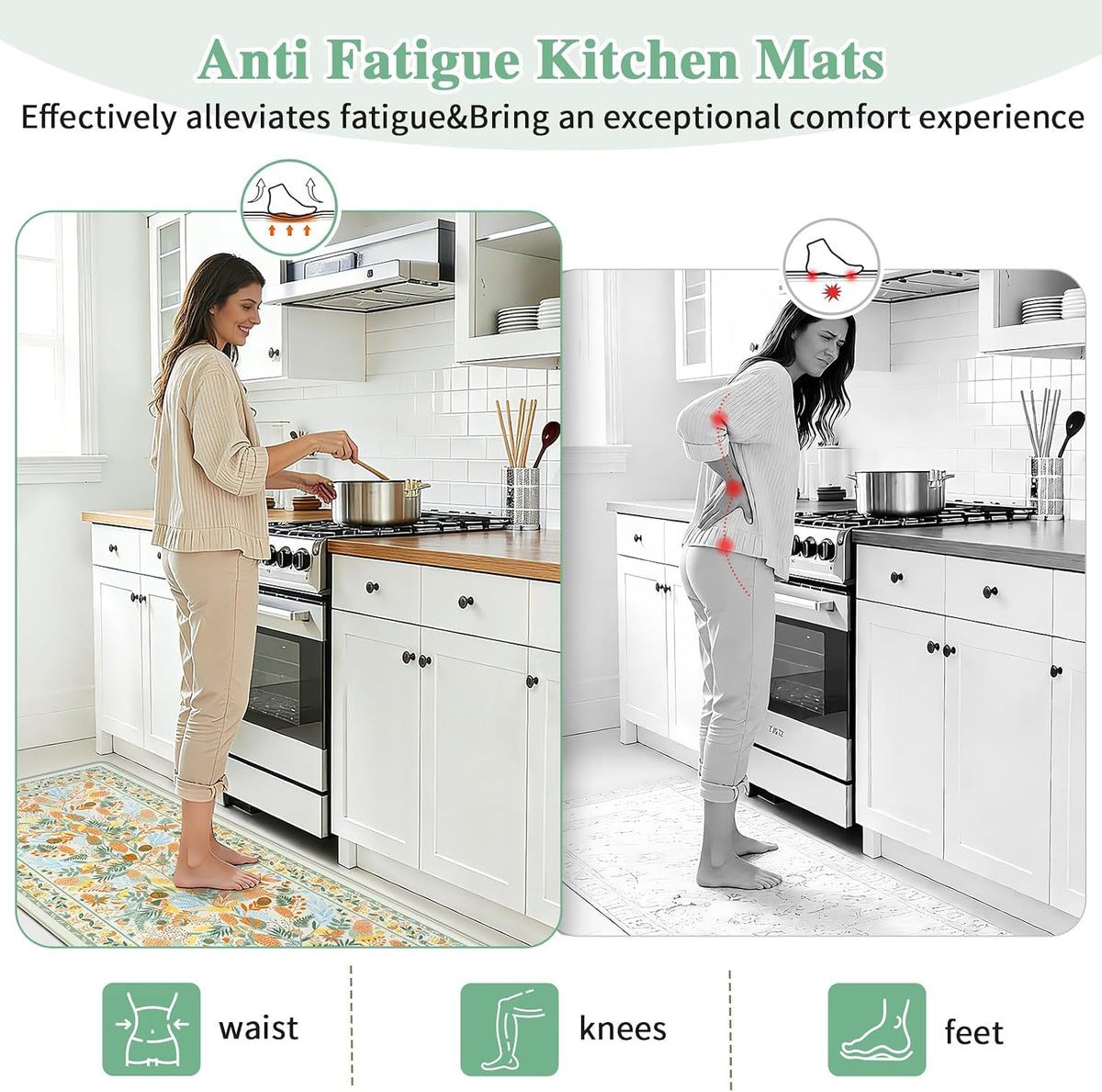 Vintage Floral Anti Fatigue Kitchen Rugs 3 Pack
