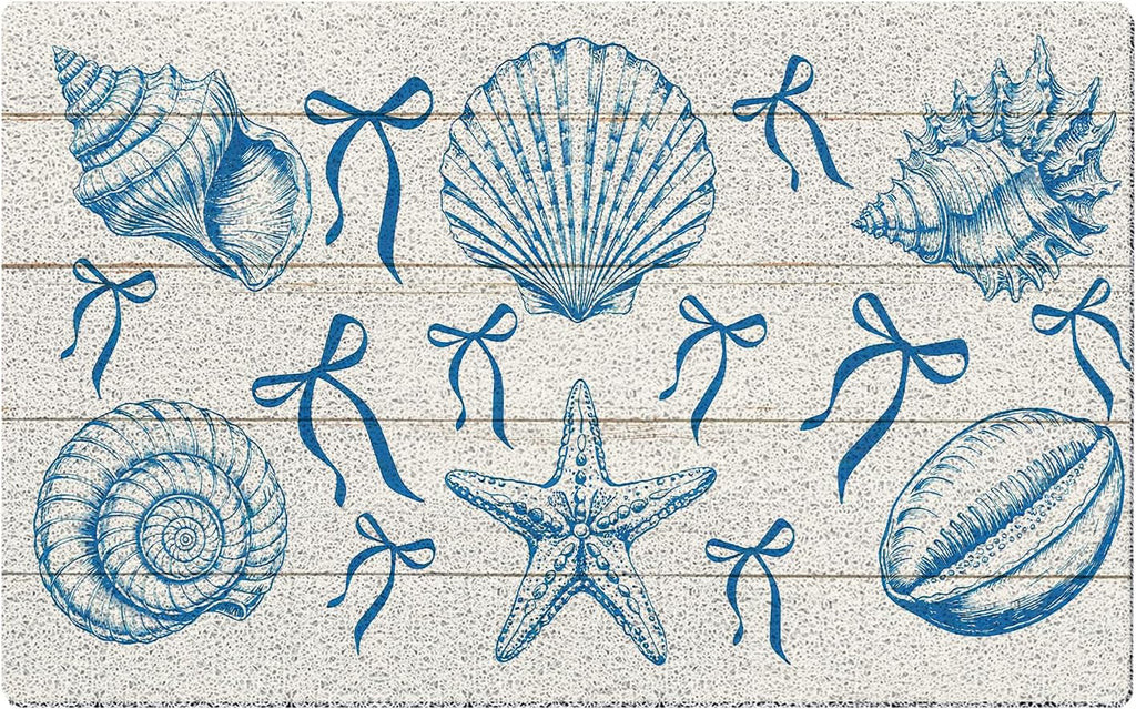 Coastal Blue Bow Door Mat
