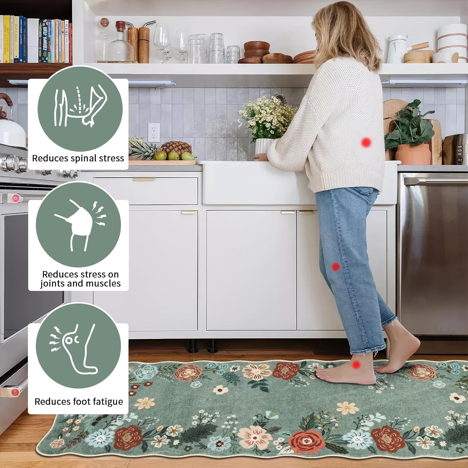 Floral Anti Fatigue Kitchen Rugs 3 Pack