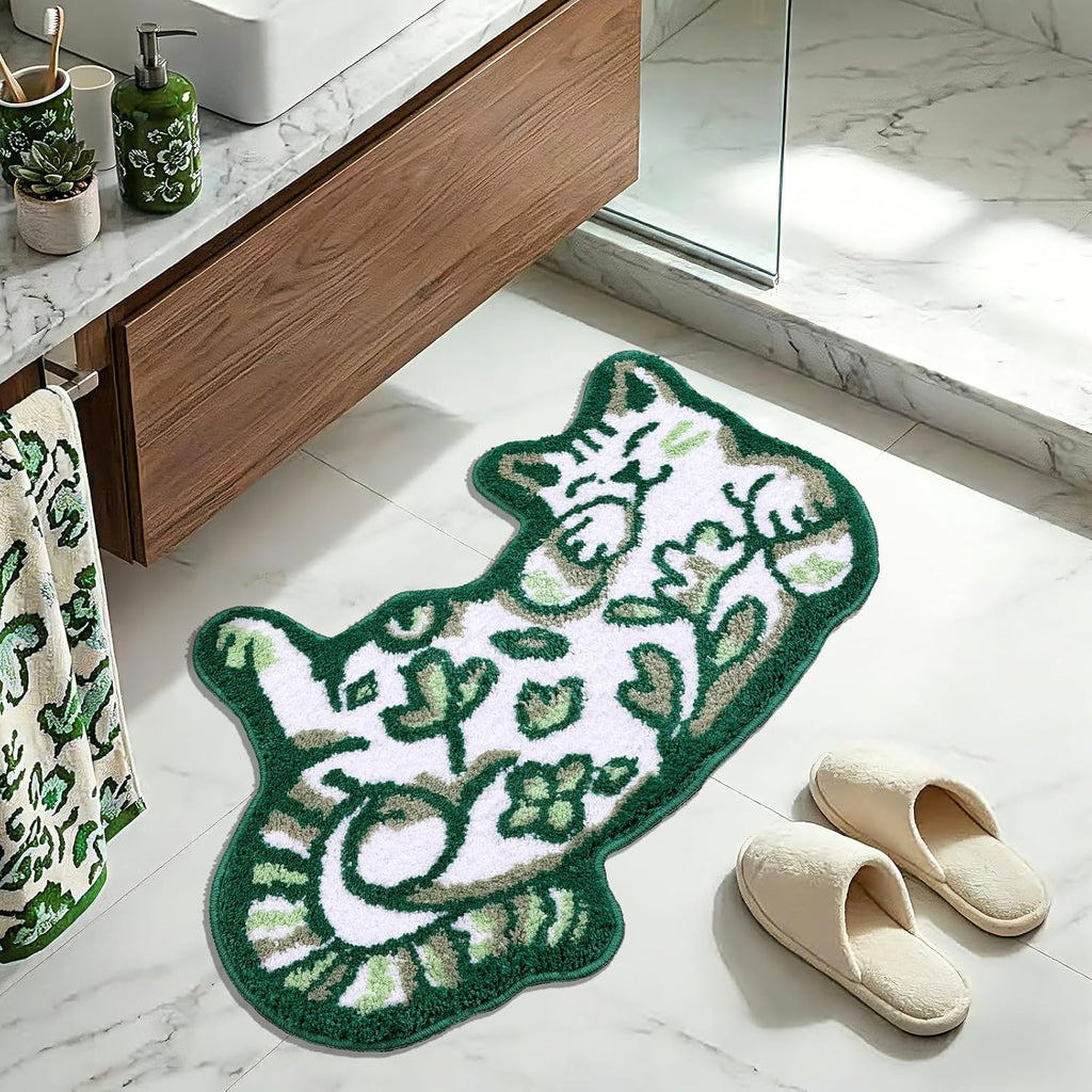 Green Delft Cat Rug