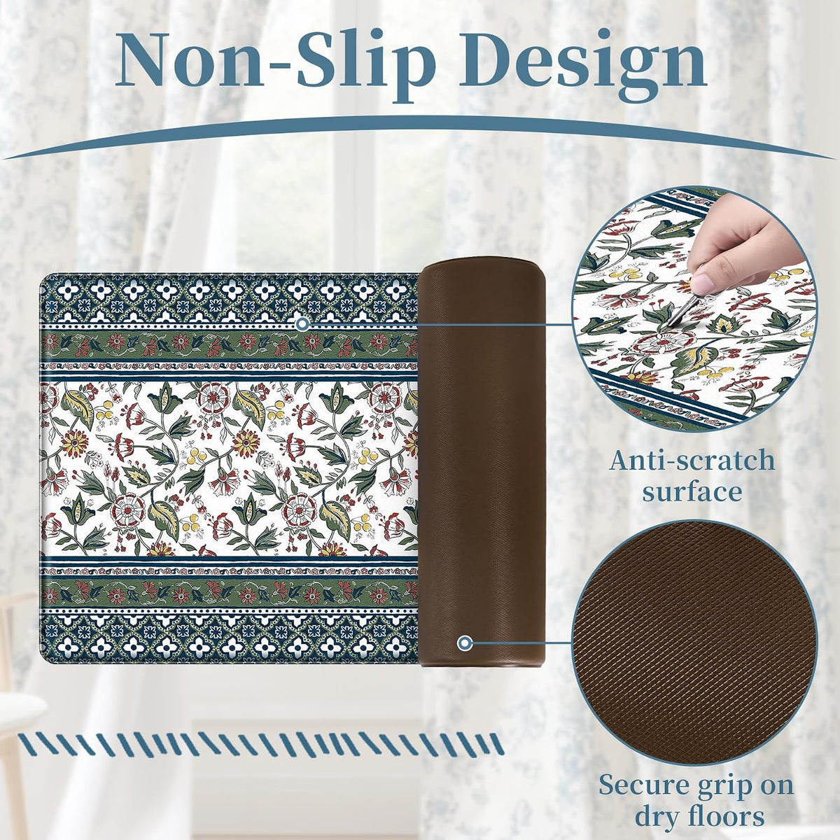 Boho Floral Anti Fatigue Kitchen Mats Set