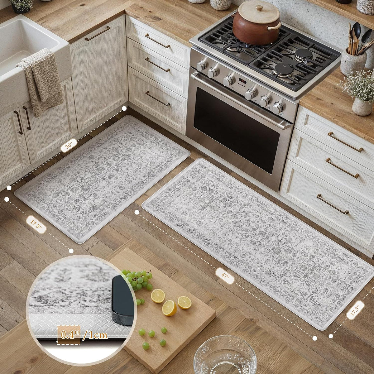 Vintage Floral Anti Fatigue Kitchen Mats 2 Pack