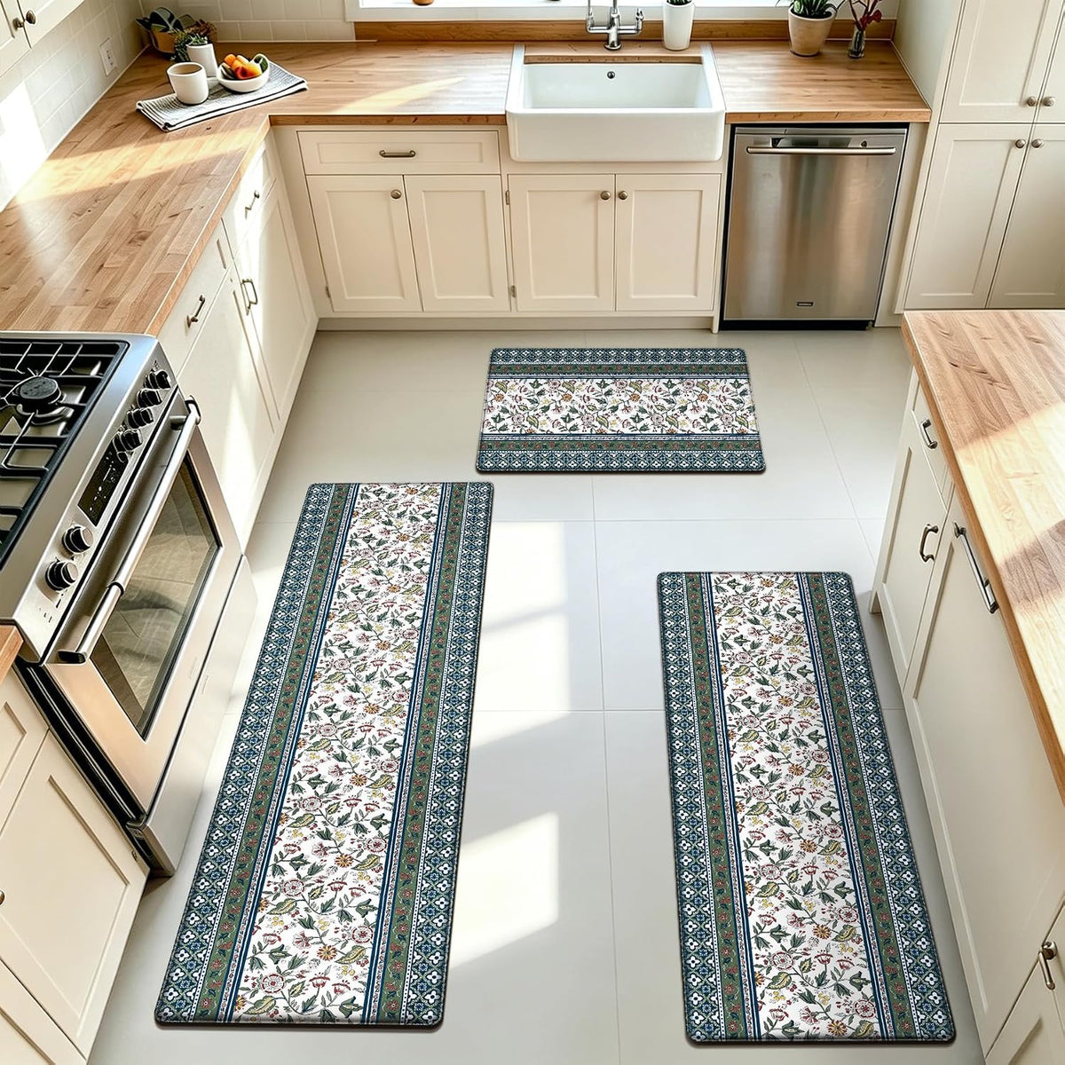 Boho Floral Anti Fatigue Kitchen Mats Set